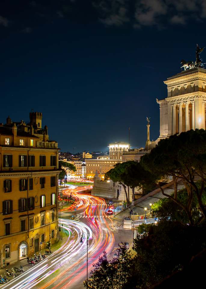 Light Trails In A Roman Nightscape Photography Art | Catherine Balck Photography