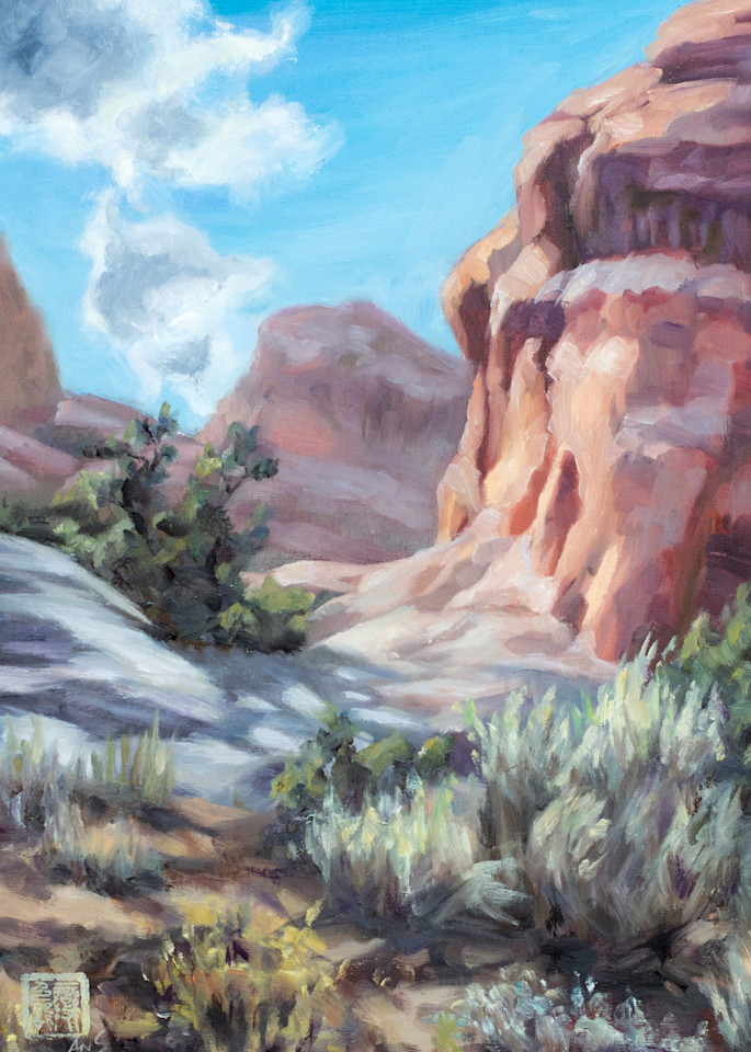 Moab - Hiking through monuments is an oil painting by Ans Taylor