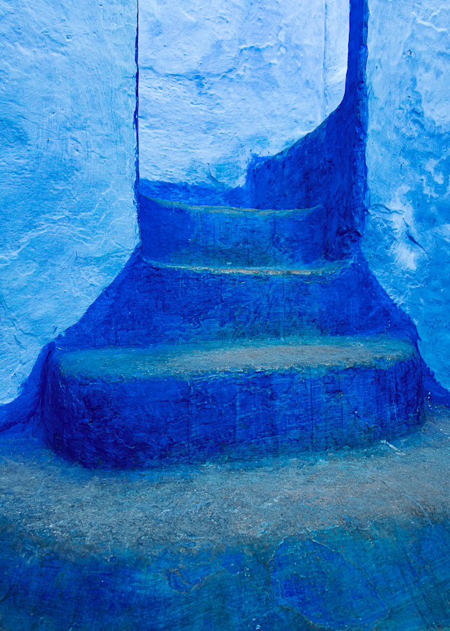 Blue steps in Chefchaouan Morocco the blue city painterly art travel photograph