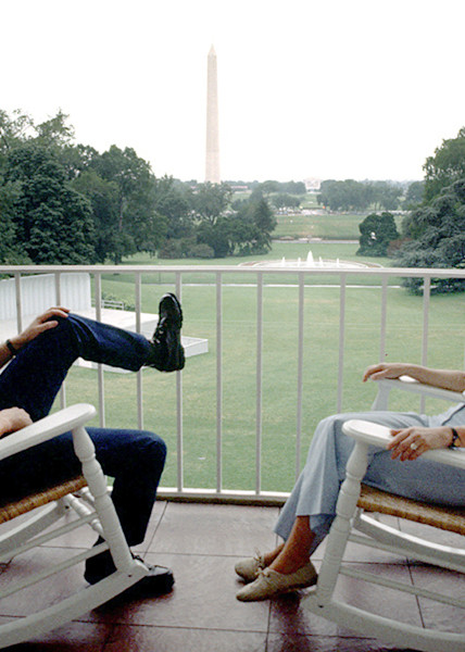 The Carters sitting on the Truman Balcony of the White House.  I berlieve that this is the only photograph by a photojournalist ever made of the Carters in the private residence area of the White House. I made this photograph while doing a cover sto