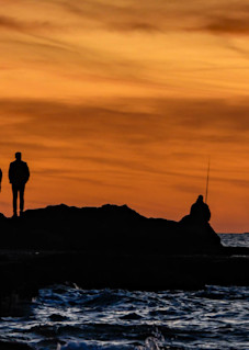 Sunset fishermen pano