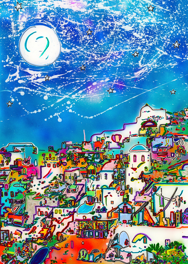 "Moon Over Santorini" Art | JD Shultz Art
