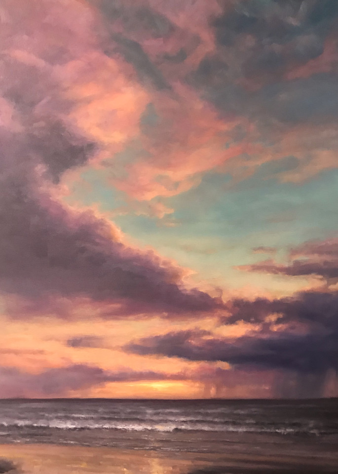 Beach, Sunset, clouds, painting, landscape, Cannon Beach, Oregon