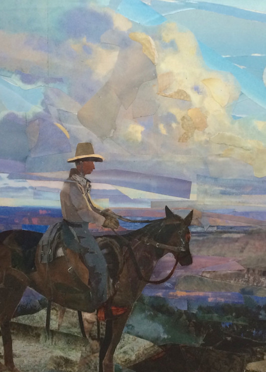 Amazing cowboy in landscape painting made of cut paper