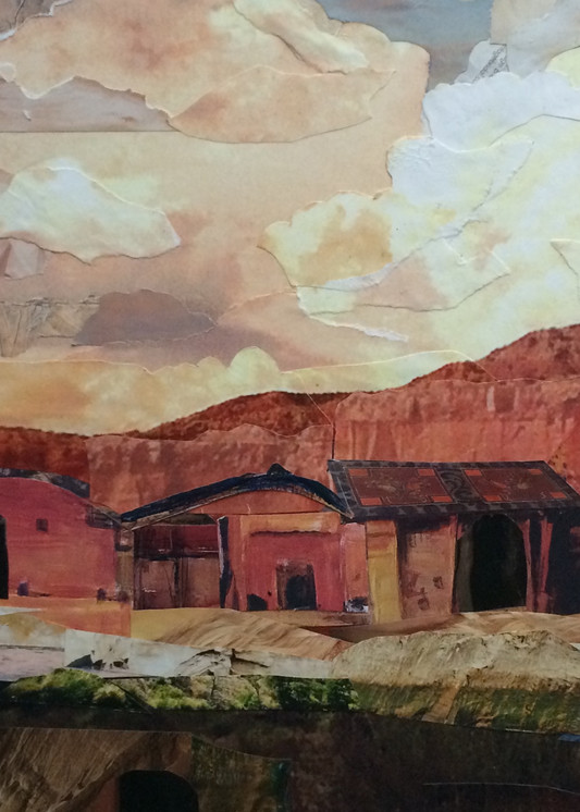 New Mexico landscape art made from cut paper