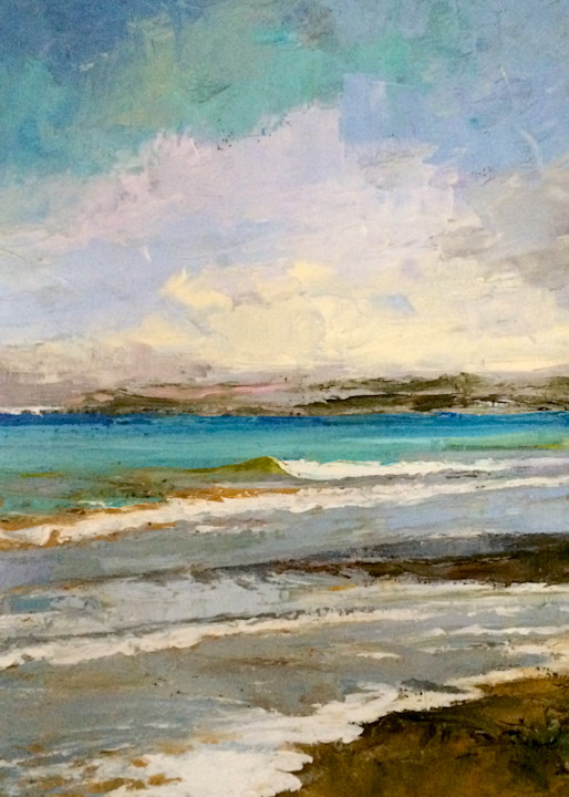 Brightly colored oil painting of the beach at Dana Point, California.