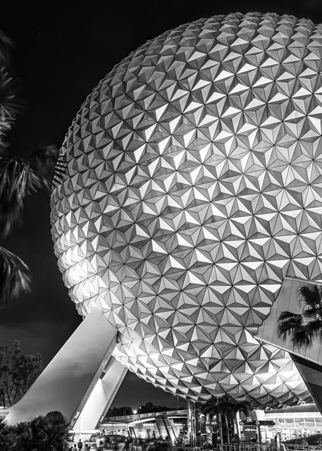 Spaceship Earth at Night Black and White - Disney Black and White Images