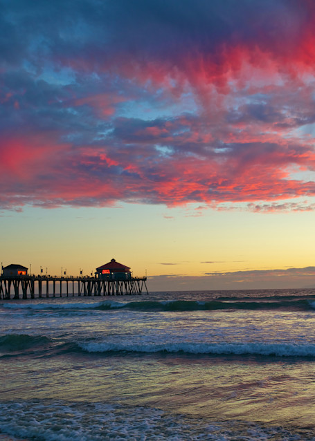 Huntington Beach Pier with Red Sky.