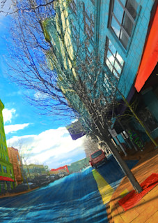 Colorful Distorted Image of the Flatiron Building Asheville NC