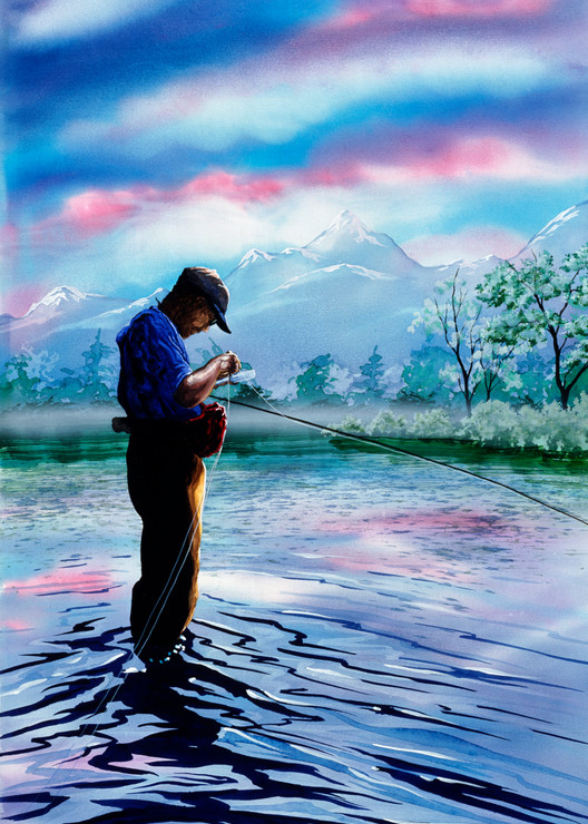 Solo in Paradise, Fly Fishing art print of Yellowstone River, Paradise Valley MT. Original artwork by Montana artist Joe Ziolkowski.