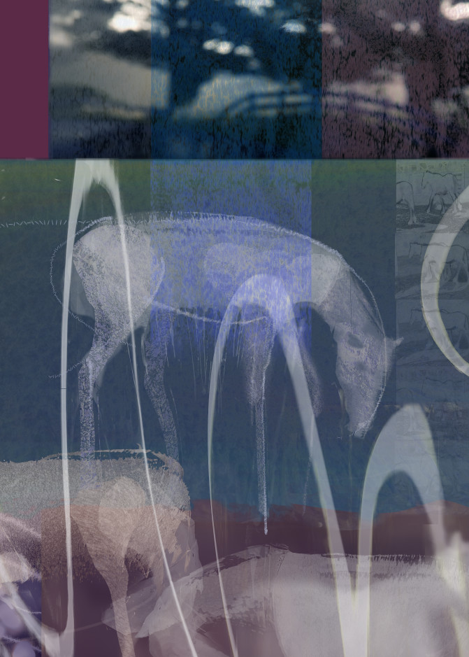 Buy Art Print of Digital Media Painting Horses in Blue Trees
