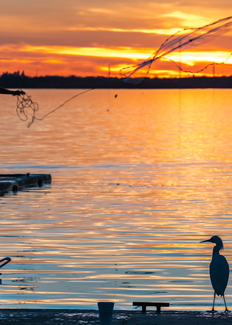 Fisherman And Fisher Bird At Sunset Photography Art | Andres Photography