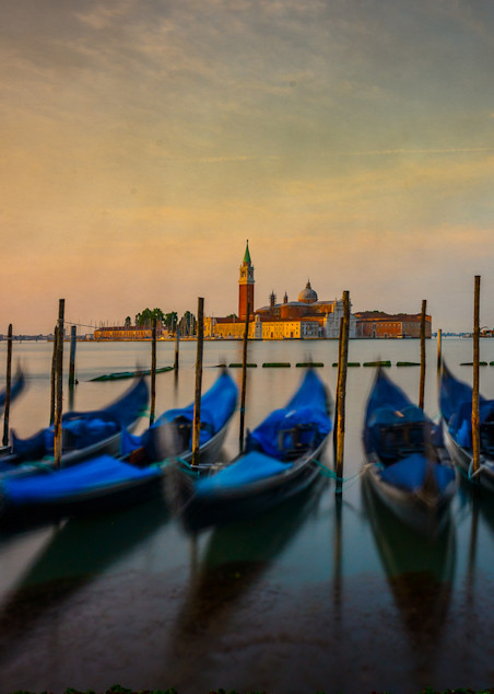 Gondolas,  lined up at Piazza di Marcos in Venice,