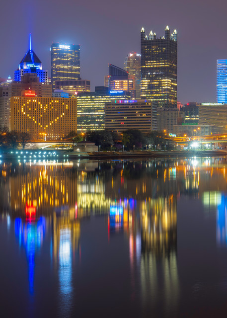 Pittsburgh Heart Reflection Night Photo Art