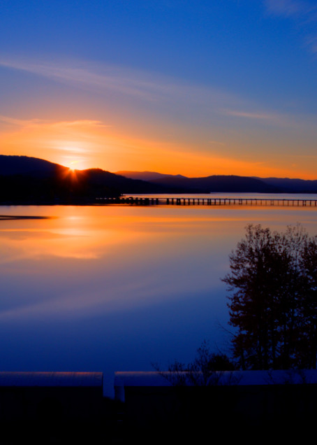 Lake Pend Oreille, 7B Photography, Long Bridge Train Sunset, As Orange Turns to Blue, Idaho Sunset 
