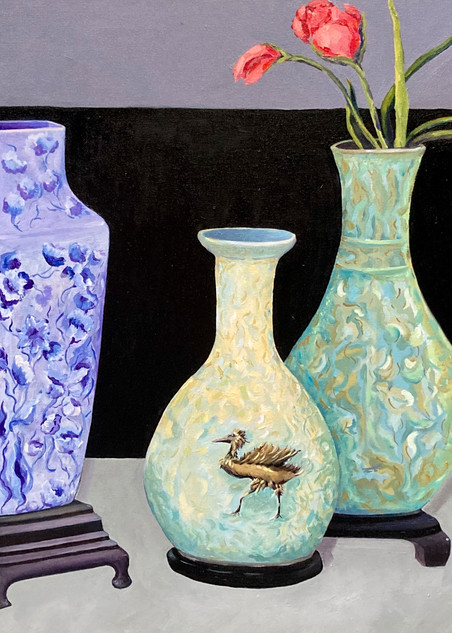 5 Blue Vases In Waiting Art | Rebecca Pelley McWatters, Studio Artist