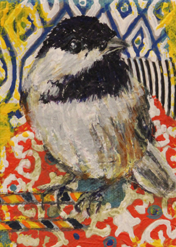 Colorful print of chickadee by Jennifer Ferris