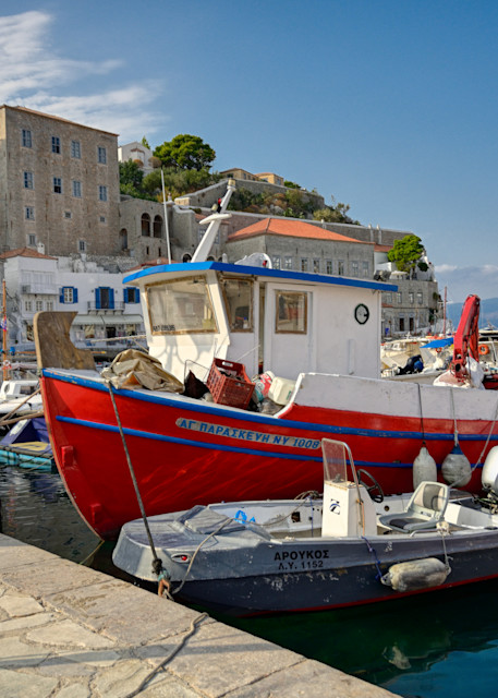 Little Red Boat In Hydra Harbor Photography Art | zoeimagery.XYZ