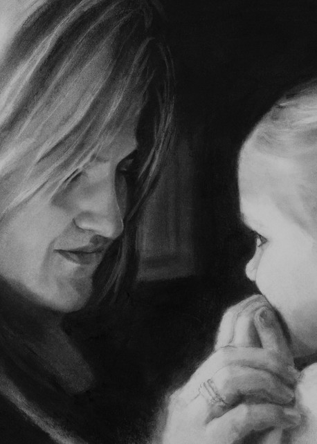 Mother Daughter Art, Charcoal Portrait