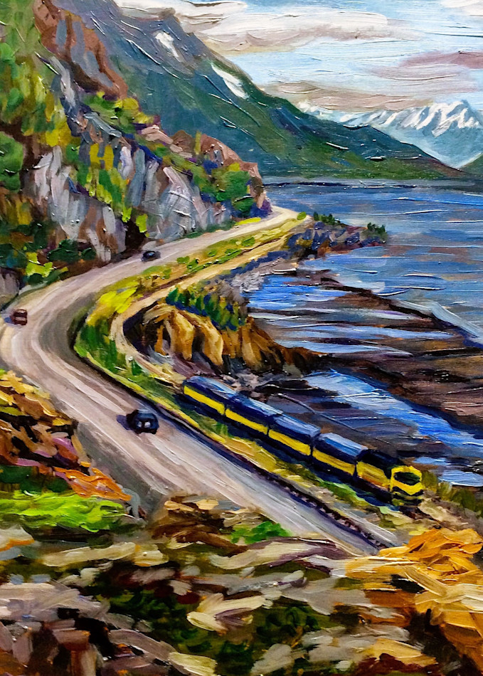 Alaska Train to Seward Railroad along Coast Art Print by Amanda Faith Thompson