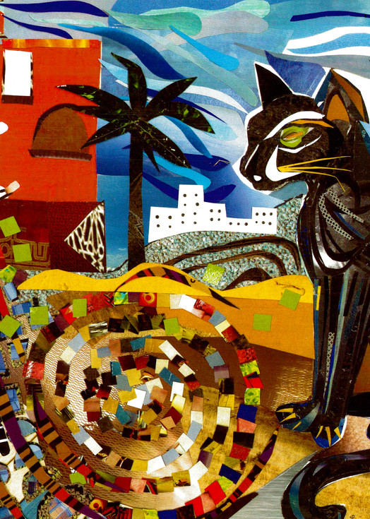 Collage of cat outside Cairo villa