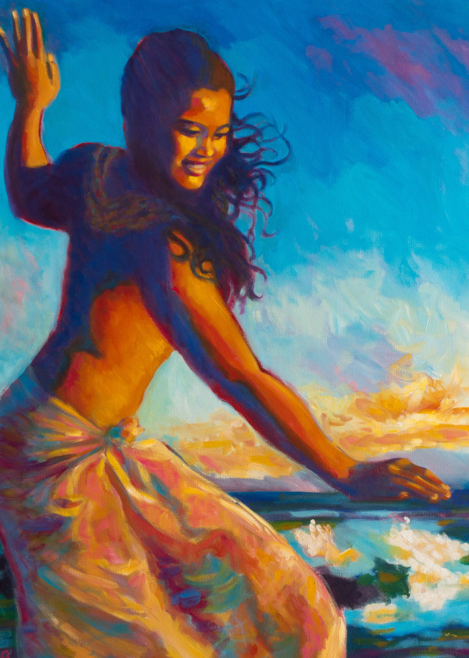 Isa Maria paintings, prints - Hawaii, Kauai, hula, dancer - Salt Pond Sunset