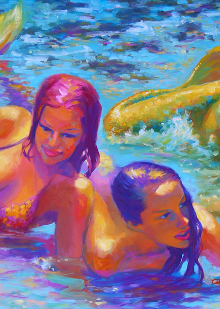 Isa Maria paintings, prints - Kauai - Three Mermaids in Queen's Pond