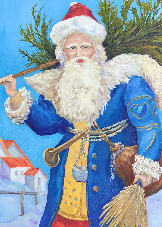 Vintage Santa In Blue Art | Rebecca Pelley McWatters, Studio Artist