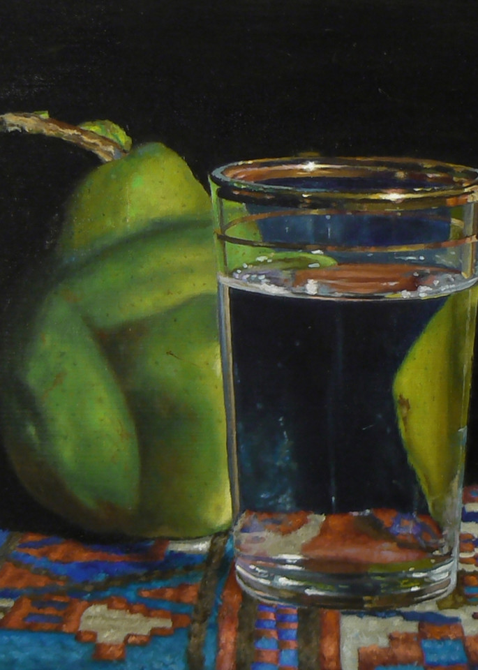 Pear, Waterglass, And Oriental Rug Art | Jeff Hayes Fine Arts