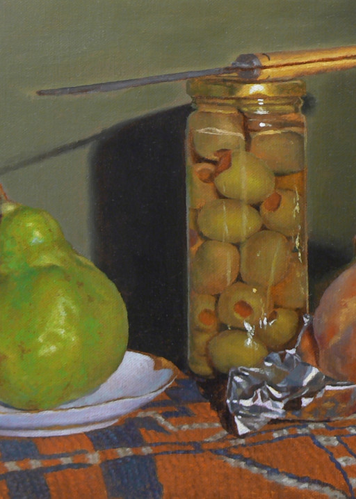 Pear, Olives, Knife, And Peach Art | Jeff Hayes Fine Arts