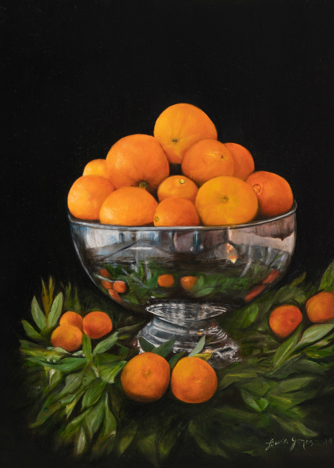 Deliciously Realistic Citrus in Silver Oil Painting Original