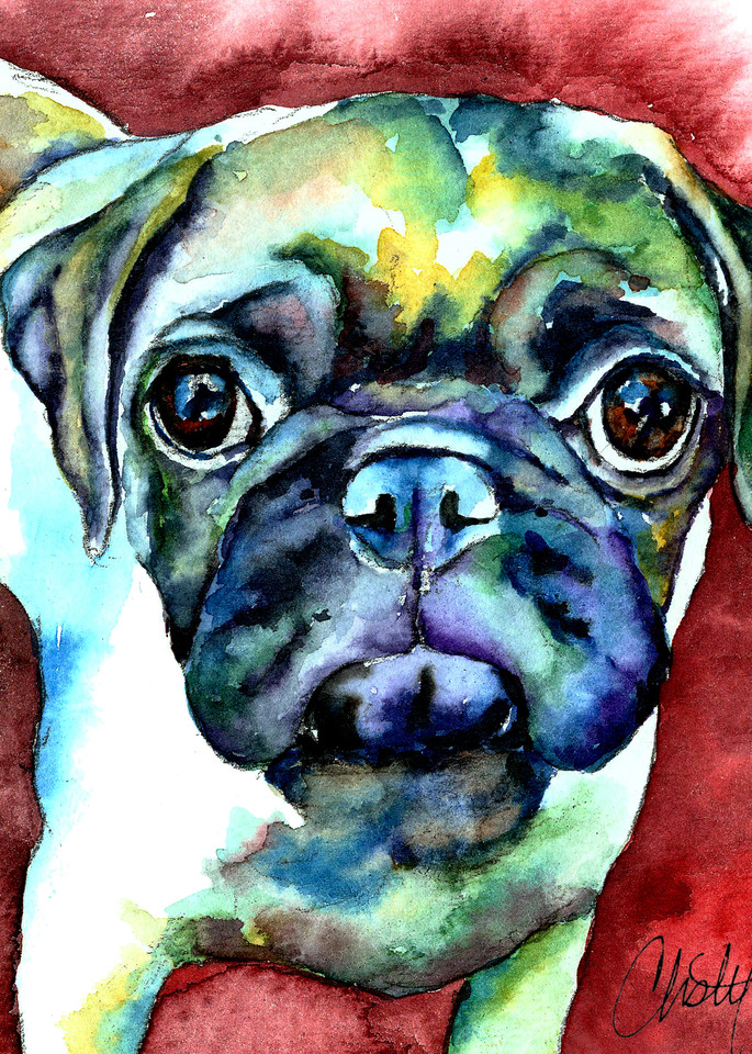 Pug Face With Red Art | Christy! Studios