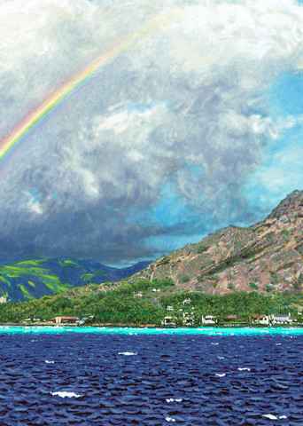 Diamond Head, Oahu, Hawaii, Rainbow, Ocean
