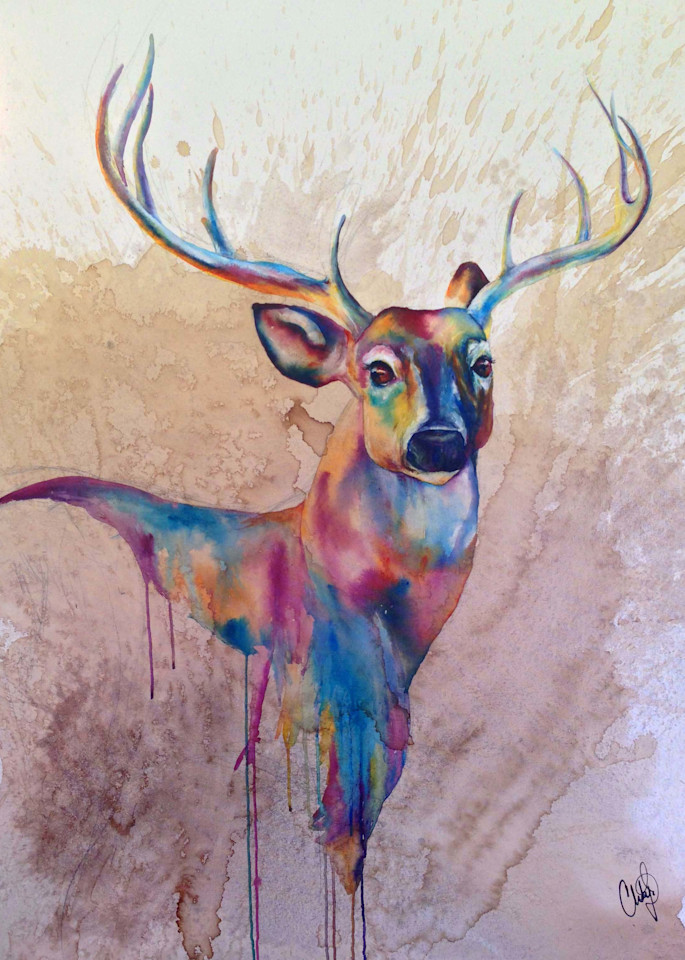 Stag Watercolor Drip Art | Christy! Studios