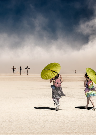 Burners stroll Burning Man's Playa