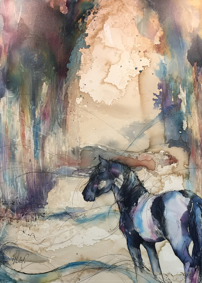Black Fresian Stallion In Forest Art | Christy! Studios