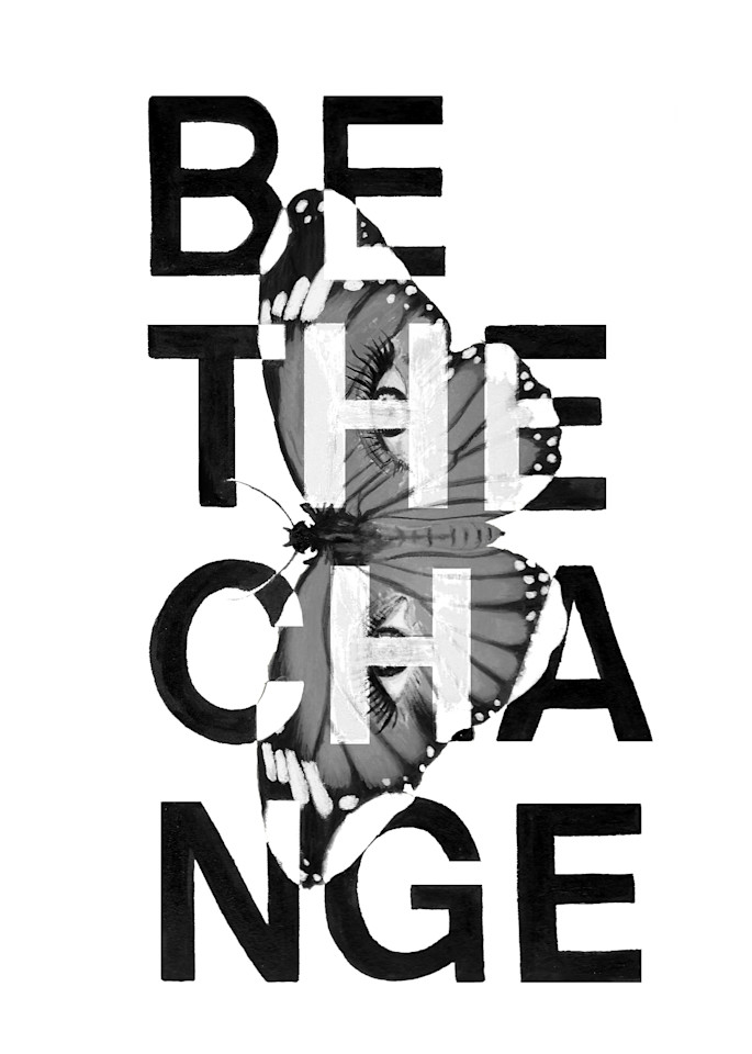 Be the Change statement art print in gray | stefsartstudio.com