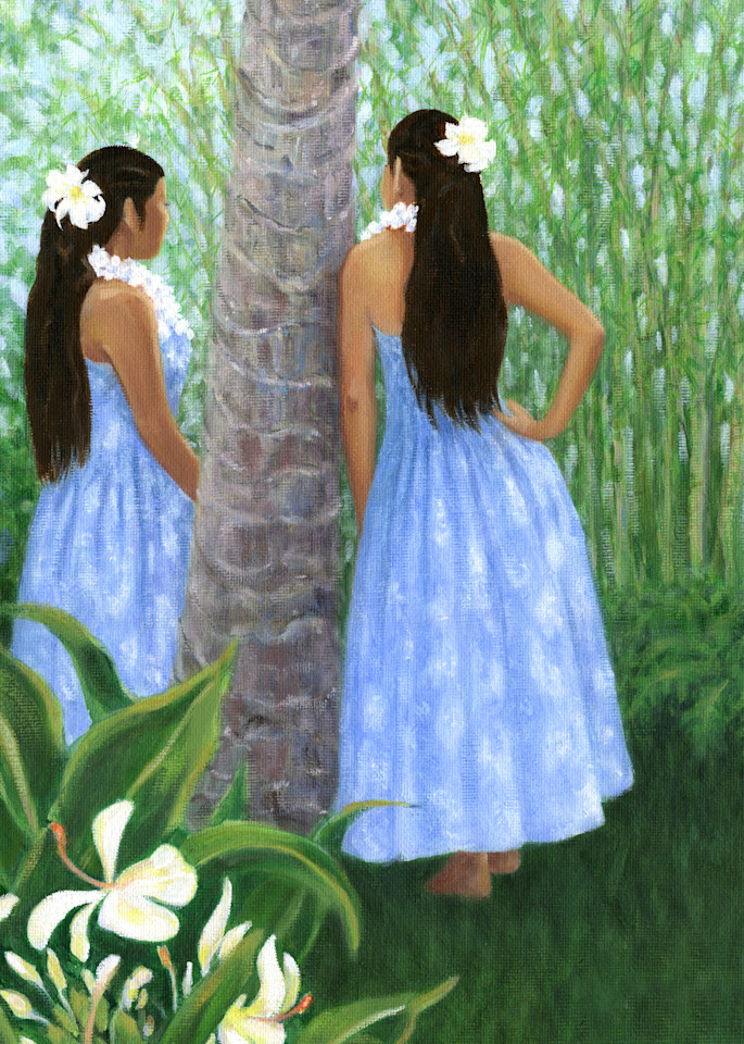 Hawaiian girl garden hula portrait Hawaii lei leis