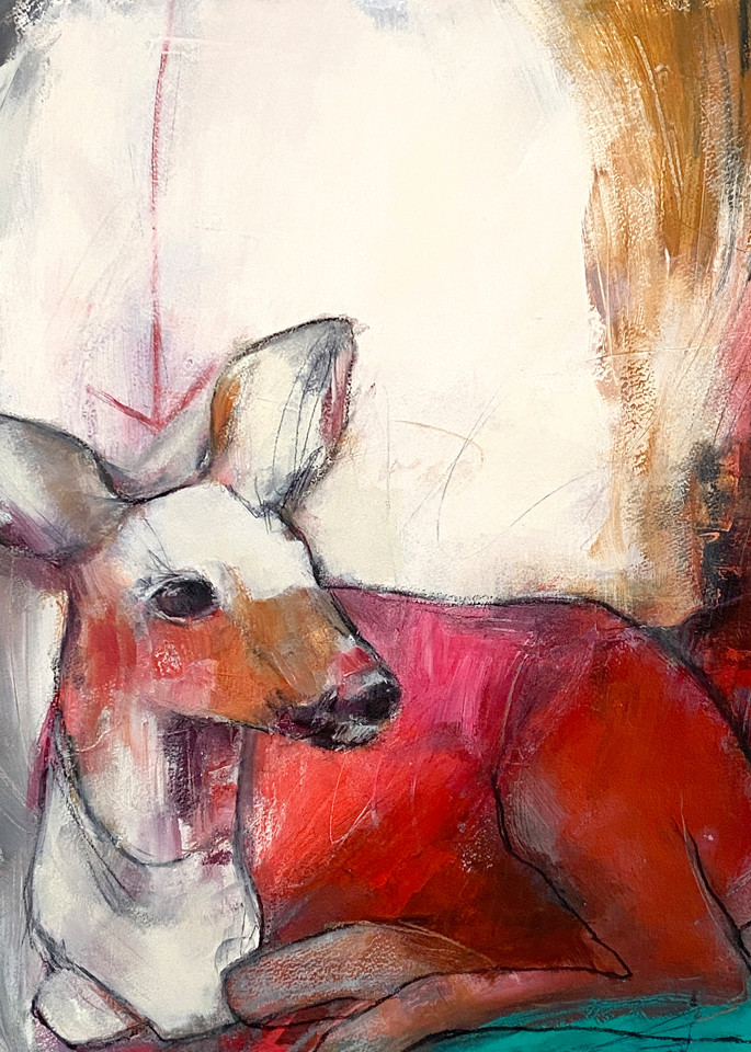Crimson deer fine art print by Jen Singh
