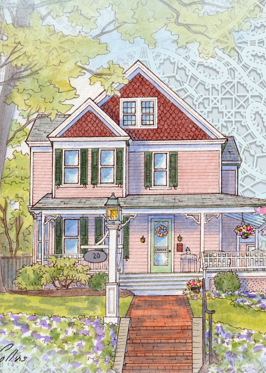 Vintage Victorian Home On Lace Collage Art | Leisa Collins Art