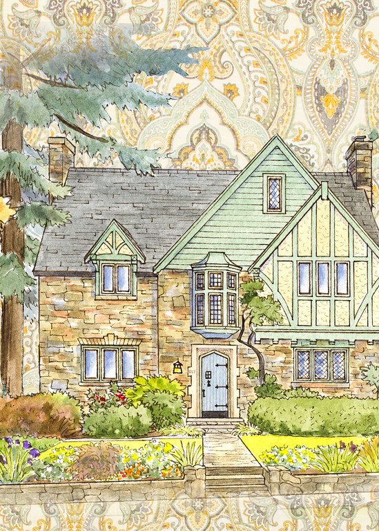 Country Tudor Manor Collage Art | Leisa Collins Art