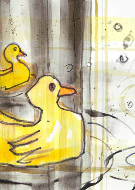 Duckies In Bathtub With Shower Curtain Art | Elaine Schaefer Hudson Art