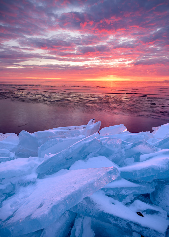 Sunrise over plate ice along Lake Superior