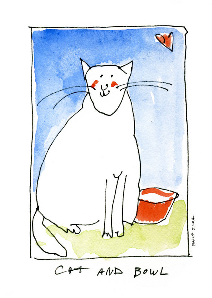 Cat and Bowl-greeting card