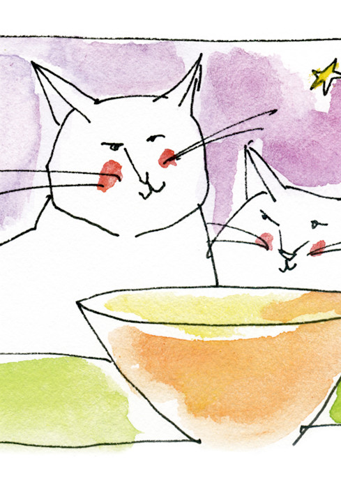 Cats Considering an Empty Bowl-greeting card