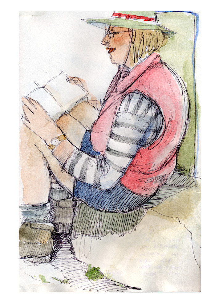 Hiker, Reading a Nice Book-greeting card