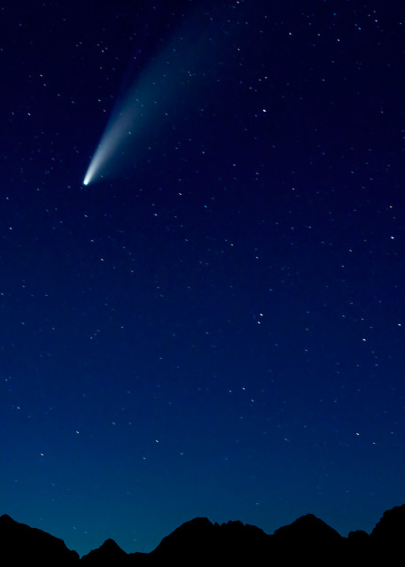 July 16, 2020 -Jackson, WY:  Comet Neowise cruising over the silhoutted The Teton Range.