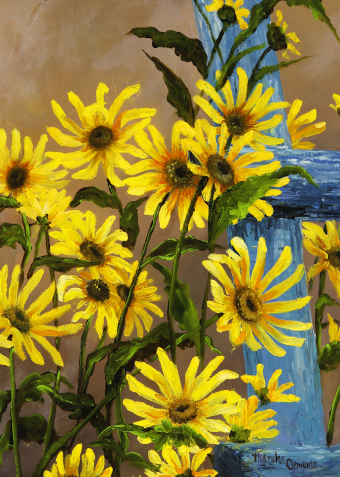 Blue Ladder And Sunflowers Art | Marsha Clements Art
