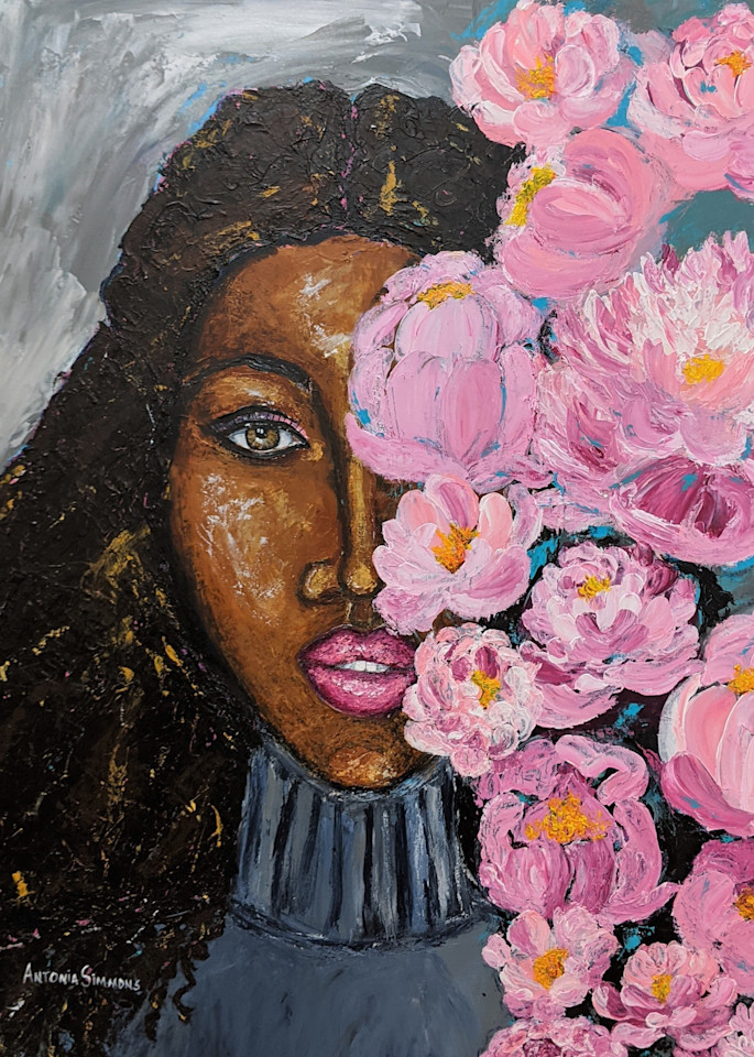 Antonia Simmons - African American Art - woman - flowers - peonies - Safe to Bloom