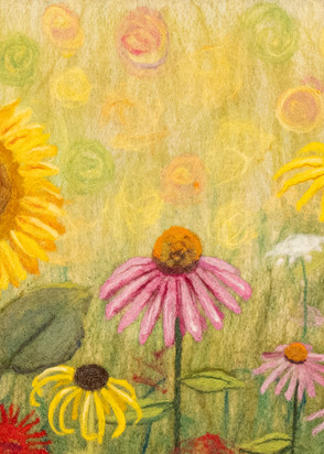 summer, garden, sunflower, bee-balm, print,